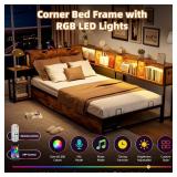 Retails for $230! Betterhood Corner Bed Frame with Storage Bookcase, Twin Daybed with 2 Drawers & Charging Station, Twin Size Platform Beds with LED Light, Teen Corner Bed for Living Room, Bedroom and