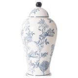 Magclay Ceramic Decorative Jars with Lid, Chinoiserie Ginger Jar for Home Decor, Vase Decor, Flowers and Birds, Blue and White