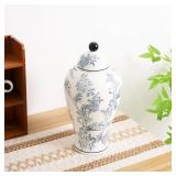Magclay Ceramic Decorative Jars with Lid, Chinoiserie Ginger Jar for Home Decor, Vase Decor, Flowers and Birds, Blue and White