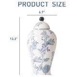 Magclay Ceramic Decorative Jars with Lid, Chinoiserie Ginger Jar for Home Decor, Vase Decor, Flowers and Birds, Blue and White