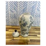Magclay Ceramic Decorative Jars with Lid, Chinoiserie Ginger Jar for Home Decor, Vase Decor, Flowers and Birds, Blue and White