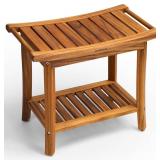 Retails for $130! GREENTEAK Shower Bench, Waterproof Teak Shower Stool, Wooden Stool for Bathroom, Teak Wood Shower Seat Chair for Shower Storage Shelf, 300 Lbs Capacity, Provides Safety (22