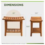Retails for $130! GREENTEAK Shower Bench, Waterproof Teak Shower Stool, Wooden Stool for Bathroom, Teak Wood Shower Seat Chair for Shower Storage Shelf, 300 Lbs Capacity, Provides Safety (22