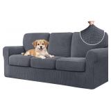 CHUN YI 7 Piece Couch Covers Sofa Covers Washable, Stretch Sofa Slipcovers for 3 Cushion Couch with Seperate Backrest and Cushion Covers, Anti Slip Furniture Protector for Dogs Pets (Large, Grey)