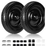 2 PCS 4.80/4.00-8 Flat Free Tire and Wheel, 14.5 Solid Wheelbarrow Tires, 5/8" 3/4" Bearings 3"-7" Centered Hub for Hand Truck, Garden Cart, Universal Fit 4.80/4.00-8, 3.50/3.00-8 4.00-6 etc