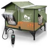 GOLOPET Large Heated Cat House for Outside 21x17x17 in with Time Temperature Intelligent Controller,Inner Insulation Layer and 100% Waterproof,Built in MET and UL Dual Certified Heater