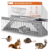 HOMESTEAD Live Rat Trap Indoor/Outside - Squirrel Trap, Have A Heart Animal for Chipmunk, Small Rabbits, Weasel and Similar-Size Rodents, 18"x5"x5", 2 Doors, Fully Assembled