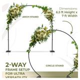 VerdeVista Convertible 6.5 FT Round Backdrop Stand - Heavy Duty Balloon Arch Stand with 2 Waterbags - Multiuse Photo Backdrop Arch, Black Circle Ring Balloon Arch Frame for Wedding Baby Shower & More