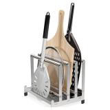LRUI Pizza Peel Rack, Steel 4 Available Slots for Pizza Peel Organizing and Saving, Pizza Holder Rack with Non-Slip Feet
