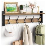 Optish Coat Rack Wall Mount with Shelf, 24 Inch Coat Hanger Walls Mounted, Hat Rack for Walls, Shelf with 5 Coat Hooks, Wall Hanger for Entryway (Brown)