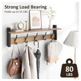 Optish Coat Rack Wall Mount with Shelf, 24 Inch Coat Hanger Walls Mounted, Hat Rack for Walls, Shelf with 5 Coat Hooks, Wall Hanger for Entryway (Brown)