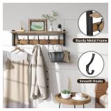 Optish Coat Rack Wall Mount with Shelf, 24 Inch Coat Hanger Walls Mounted, Hat Rack for Walls, Shelf with 5 Coat Hooks, Wall Hanger for Entryway (Brown)