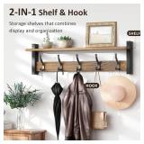 Optish Coat Rack Wall Mount with Shelf, 24 Inch Coat Hanger Walls Mounted, Hat Rack for Walls, Shelf with 5 Coat Hooks, Wall Hanger for Entryway (Brown)
