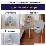 Drive Medical 11148-1 Folding Steel Bedside Commode Chair, Portable Toilet, Supports Individuals Weighing Up To 350 Lbs, with 7.5 Qt. Bucket and 13.5 Inch Seat, Grey