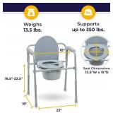 Drive Medical 11148-1 Folding Steel Bedside Commode Chair, Portable Toilet, Supports Individuals Weighing Up To 350 Lbs, with 7.5 Qt. Bucket and 13.5 Inch Seat, Grey