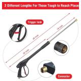 Selkie Pressure Washer Gun with 26" Hose, 16" Extension Wand, 5 Nozzle Tips, M22 15mm & M22 14mm Fittings, 4000 PSI