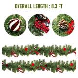 Nerosun 9FT Christmas Garland with 50LED Lights, Battery Operated Prelit Garland Christmas Decorations Timer 8 Mode, Artificial Outdoor Christmas Garland Greenery Pinecone for Indoor Door Decor