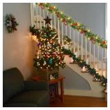 Nerosun 9FT Christmas Garland with 50LED Lights, Battery Operated Prelit Garland Christmas Decorations Timer 8 Mode, Artificial Outdoor Christmas Garland Greenery Pinecone for Indoor Door Decor