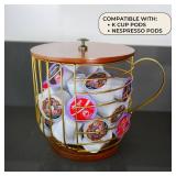 Large Coffee Pod Holder Compatible w/KCup Pods and Capsules - Gold Metal K Cup Holder - Cute Coffee Pod Basket w/Wooden Lid - Coffee Pod Storage - Coffee Bar Decor (Wood & Gold, Large)