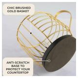 Large Coffee Pod Holder Compatible w/KCup Pods and Capsules - Gold Metal K Cup Holder - Cute Coffee Pod Basket w/Wooden Lid - Coffee Pod Storage - Coffee Bar Decor (Wood & Gold, Large)