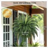 35 Ferns Artificial Bush Plants Large, 2 Artificial Boston Ferns with 39 Fronds for Outdoors Home Decor