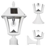 Gama Sonic Baytown II Bulb White Outdoor Solar Light, Single Post Light with 3 Mounting Options, 3in. Fitter for Lamp Posts, Flat Mount for Column and Wall Mount, Resin (105B233)