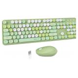 UBOTIE Colorful Computer Wireless Keyboards Mouse Combos, Typewriter Flexible Keys Office Full-Sized Keyboard, 2.4GHz Dropout-Free Connection and Optical Mouse (Green-Colorful)