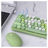 UBOTIE Colorful Computer Wireless Keyboards Mouse Combos, Typewriter Flexible Keys Office Full-Sized Keyboard, 2.4GHz Dropout-Free Connection and Optical Mouse (Green-Colorful)