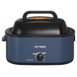 26 Quart Electric Roaster Oven with Visible & Self-Basting Lid, Large Turkey Roaster with Defrost Warm Function, Adjustable Temperature, Removable Pan Rack, Stainless Steel, Blue