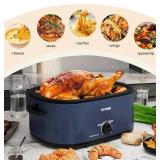 26 Quart Electric Roaster Oven with Visible & Self-Basting Lid, Large Turkey Roaster with Defrost Warm Function, Adjustable Temperature, Removable Pan Rack, Stainless Steel, Blue