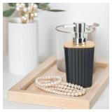 Bathroom Accessories Sets Complete, 6 Pack Black Bathroom Accessory Set with Trash Can Toothbrush Holder Soap Dispenser Tooth Mug Soap Dish Toilet Brush Holder for Bathroom Decor
