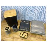 Bathroom Accessories Sets Complete, 6 Pack Black Bathroom Accessory Set with Trash Can Toothbrush Holder Soap Dispenser Tooth Mug Soap Dish Toilet Brush Holder for Bathroom Decor