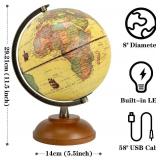 Illuminated World Globe with Wood Stand, 8