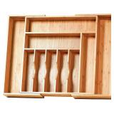 Umilife Extra Large Expandable Kitchen Siverware Utensils Drawer Organizer, 19" Deep for Big Drawer, Adjustable Bamboo Wood Drawer Divider with Curved Grooves, Cutlery Tray Flatware Holder