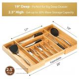 Umilife Extra Large Expandable Kitchen Siverware Utensils Drawer Organizer, 19" Deep for Big Drawer, Adjustable Bamboo Wood Drawer Divider with Curved Grooves, Cutlery Tray Flatware Holder