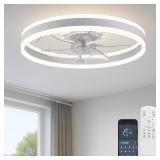 Fszdorj Ceiling Fan with Light, Upgraded 20 Low Profile Fan, Flush Mount Ceiling Fan, 6 Speeds, Dimmable LED, App & Remote Control, Quiet DC Motor, for Bedroom, Living Room, F105 White