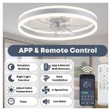 Fszdorj Ceiling Fan with Light, Upgraded 20 Low Profile Fan, Flush Mount Ceiling Fan, 6 Speeds, Dimmable LED, App & Remote Control, Quiet DC Motor, for Bedroom, Living Room, F105 White