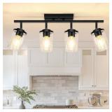 FadimiKoo 4-Lights Track Lighting Fixtures Ceiling with Clear Glass Shades, Modern Black Semi Flush Mount Ceiling Light, Rotatable Wall Mount Ceiling Lamp for Kitchen Hallway Bedroom