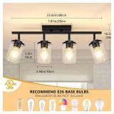 FadimiKoo 4-Lights Track Lighting Fixtures Ceiling with Clear Glass Shades, Modern Black Semi Flush Mount Ceiling Light, Rotatable Wall Mount Ceiling Lamp for Kitchen Hallway Bedroom