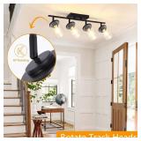 FadimiKoo 4-Lights Track Lighting Fixtures Ceiling with Clear Glass Shades, Modern Black Semi Flush Mount Ceiling Light, Rotatable Wall Mount Ceiling Lamp for Kitchen Hallway Bedroom