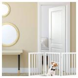Pet Gate - 3-Panel Indoor Foldable Dog Fence for Stairs, Hallways, or Doorways - 55x24-Inch Retractable Freestanding Dog Gates by PETMAKER (White)