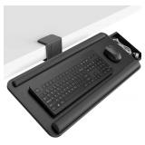 Height Adjustable Tilt Rotating Keyboard Tray Under Desk - Klearlook PU Leather Keyboard Drawer w/Wrist Rest,Clamp-on Ergonomic Mouse Keyboard Desk Extender(No Drilling), 25 x11 Inch -Carbon Black Car