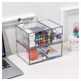 WUHUME Makeup Drawer Organizer, Desk Drawer Organizer With 4 Drawers, 3 Different Sizes, Suitable For Office Desk, Bathroom, Bedroom, Jewelry, Stationery, Handicraft Storage And Organization, clear