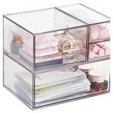 WUHUME Makeup Drawer Organizer, Desk Drawer Organizer With 4 Drawers, 3 Different Sizes, Suitable For Office Desk, Bathroom, Bedroom, Jewelry, Stationery, Handicraft Storage And Organization, clear