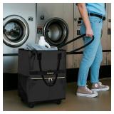 Reusable Grocery Bag on 5 Wheels, Foldable Rolling Tote Bag with Handle and Zipper Cover, 4 Pockets, Heavy Duty Shopping Cart for Laundry, Market & Trave (Black, Large_120L)