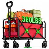 Inbrave Heavy-Duty Collapsible Wagon - 380LB Capacity | All-Terrain Wheels | Foldable for Groceries/Beach/Camping/Garden (Red)