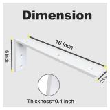 WINKER Countertop Support Bracket 4 Pack Heavy Duty 3/8" Thick Hidden L Shelf Bracket 16" x 6" x 2.5" Metal Corbels for Quartz/Granite/Wood/Concrete/Laminate Countertops, White