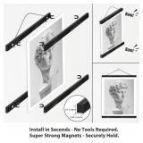 HONKKI Magnetic Poster Hanger Frame for 28x40 28x20 28x22 Movie Music Posters Wall Art,Black Wood Picture Frames for Canvas Diamond Map Decor, Living Room Calendar Banner Tapestry Photo Hanging Stand