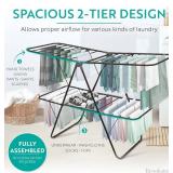 Brookstone 2 Tier Folding Rack Indoor/Outdoor Collapsible Clothes Dryer Stand Laundry or Shoe Rack,Heavy Duty Freestanding Garment Hanger, Foldable, Portable Air Dry Holder