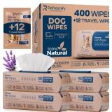 REFRESHIFY Dog Wipes for Paws and Butt - Plant Based Lavendar Scented (Pack of 400) - Pet Wipes for Dogs and Cats - Deodorizing Non Toxic Dog Wipes, +12 Additional Travel Wipes